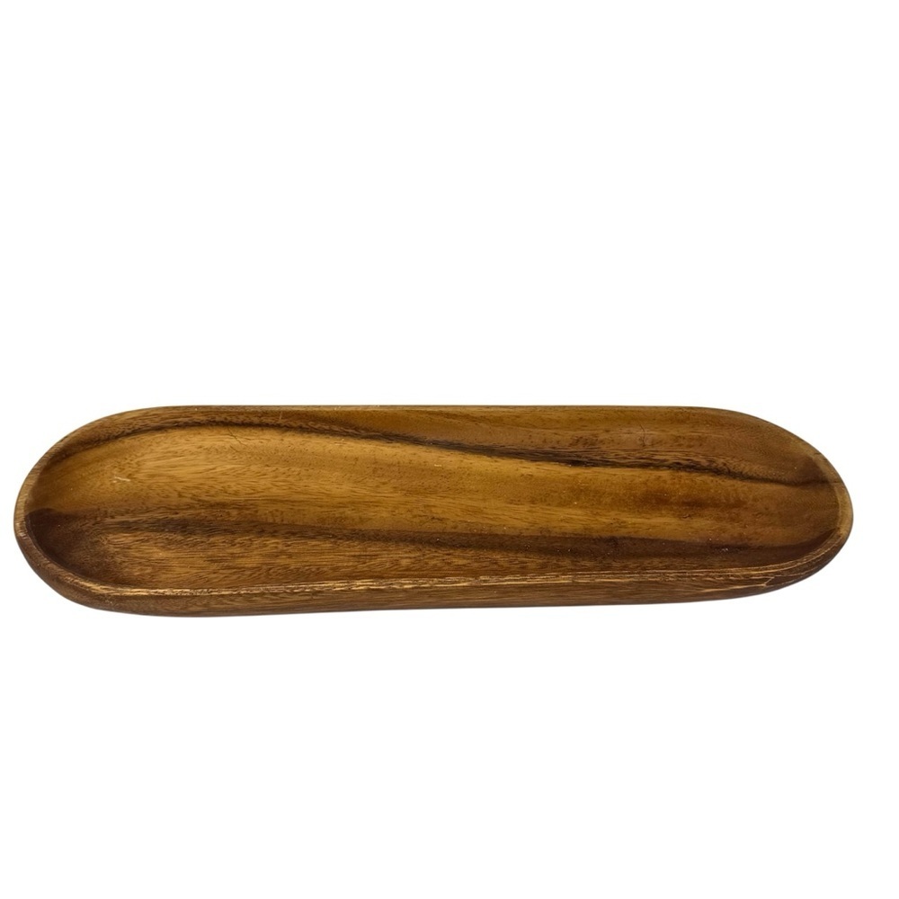Crate & Barrel Tondo Oval Acacia Wood Serving Platter Trough 16.5" Long
